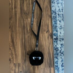 Karl Lagerfeld Black Furry Pom-Pom pouch with Playful Eyes